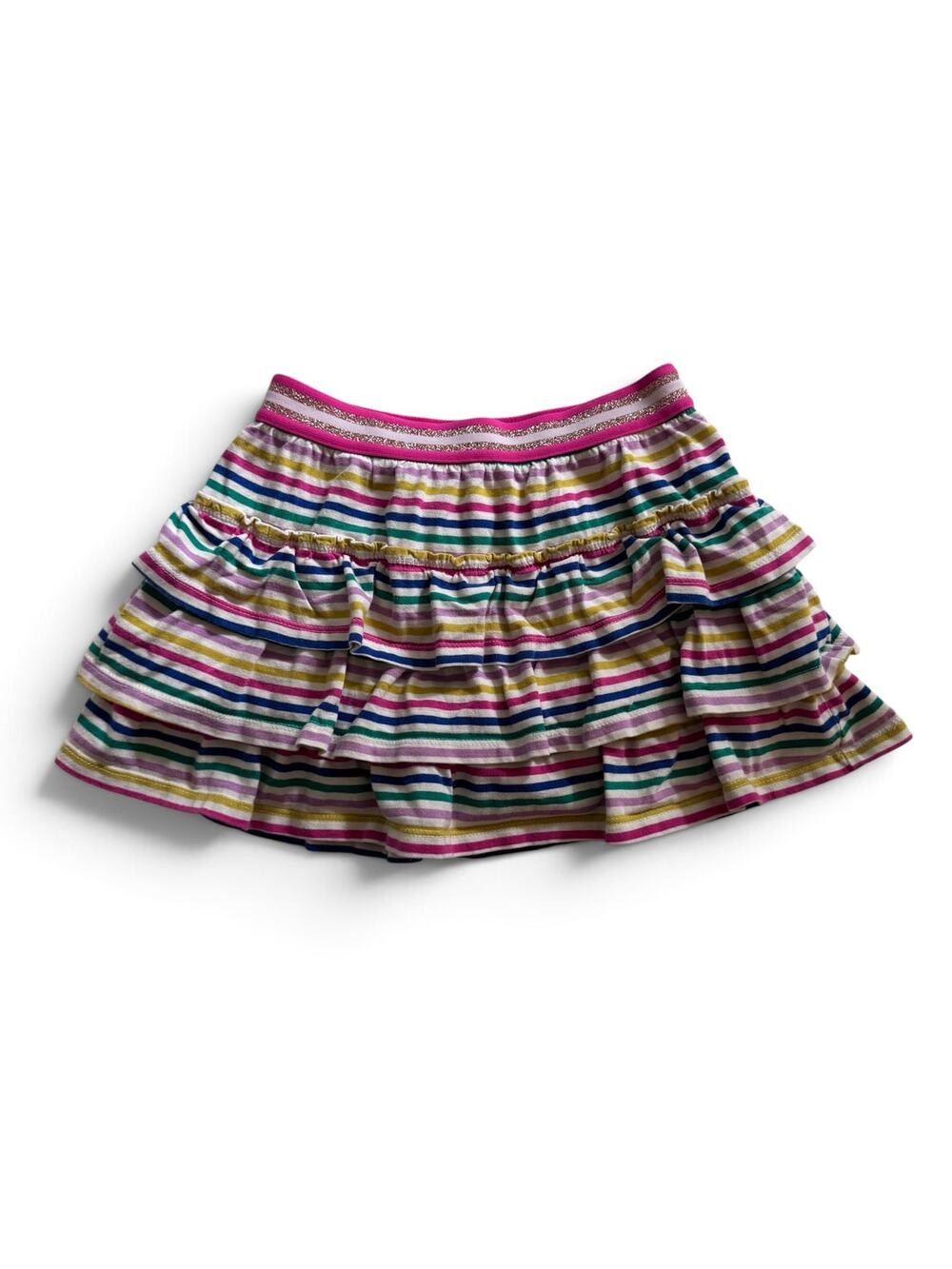 Mini Boden rainbow stripe ruffle skort